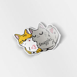 I Heart Snuggles (Manx Cat & American Bobtail Cat) Vinyl Sticker Decorative Stickers Flair Fighter