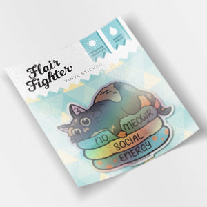 No Meowr Social Energy (Tortoiseshell Cat) Holographic Vinyl Sticker Decorative Stickers Flair Fighter