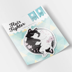 Sakura Yin Yang Cats Vinyl Sticker Decorative Stickers Flair Fighter