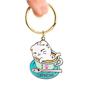 I Love Catpuccino Coffee Cat Enamel Keychain  Flair Fighter