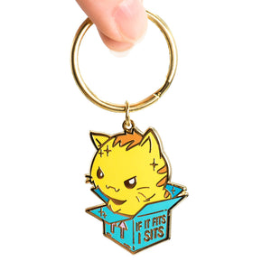 If It Fits I Sits Cat Enamel Keychain  Flair Fighter
