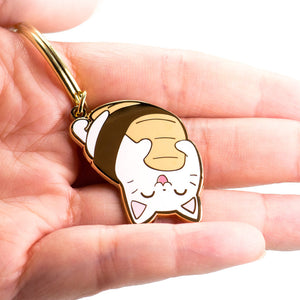 Upside Down Salmon Sushi Cat Enamel Keychain  Flair Fighter
