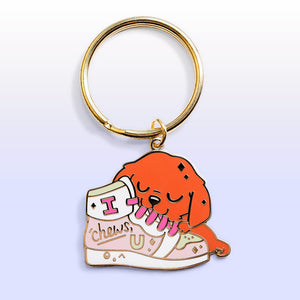 "I Chews U" Golden Retriever Shoe Enamel Keychain  Flair Fighter