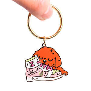 "I Chews U" Golden Retriever Shoe Enamel Keychain  Flair Fighter