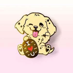"I Love U" Lucky Golden Retriever Enamel Pin Brooches & Lapel Pins Flair Fighter