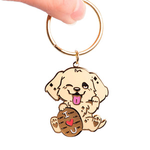 "I Love U" Lucky Golden Retriever Enamel Keychain  Flair Fighter