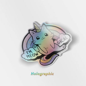 Meowgical Caticorn Unicorn Cat Holographic Vinyl Sticker Decorative Stickers Flair Fighter