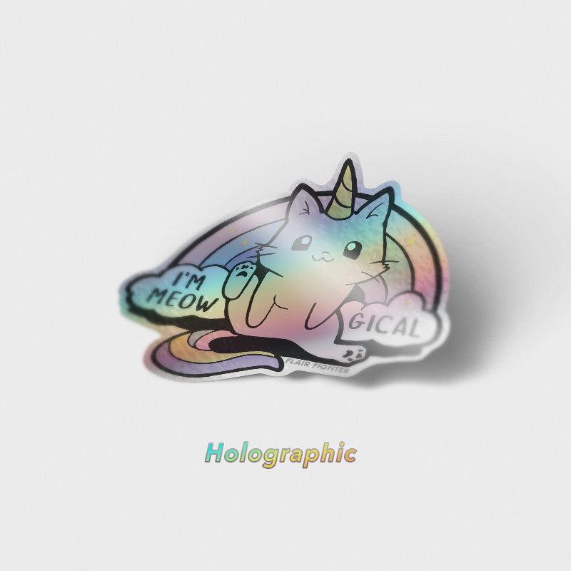 Meowgical Caticorn Unicorn Cat Holographic Vinyl Sticker Decorative Stickers Flair Fighter   