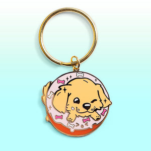 Golden Retriever Donut Enamel Keychain  Flair Fighter