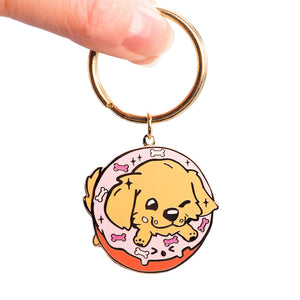 Golden Retriever Donut Enamel Keychain  Flair Fighter