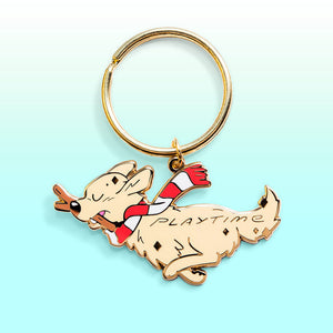Playtime Golden Retriever Enamel Keychain  Flair Fighter