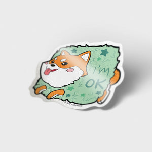 Red Shiba Inu Stuck in Bush "I'm OK" Vinyl Sticker Decorative Stickers Flair Fighter