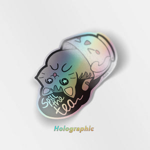 Spill the Tea Cat Holographic Vinyl Sticker Decorative Stickers Flair Fighter