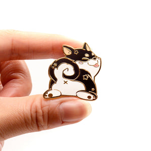 Black & Tan Shiba Inu Sploot Enamel Pin Brooches & Lapel Pins Flair Fighter