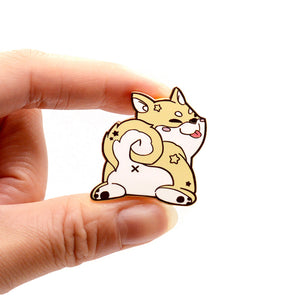 Cream Shiba Inu Sploot Enamel Pin Brooches & Lapel Pins Flair Fighter
