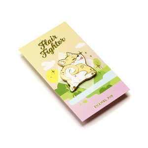 Cream Shiba Inu Sploot Enamel Pin Brooches & Lapel Pins Flair Fighter