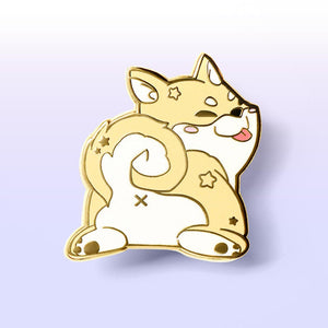Cream Shiba Inu Sploot Enamel Pin Brooches & Lapel Pins Flair Fighter