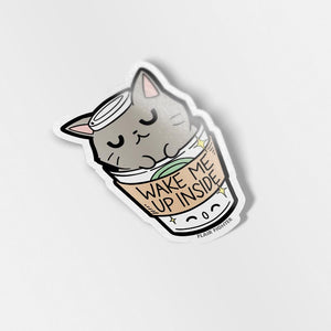 "Wake Me Up Inside" Coffee Cat Vinyl Sticker Decorative Stickers Flair Fighter