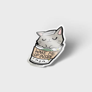 "Wake Me Up Inside" Coffee Cat Vinyl Sticker Decorative Stickers Flair Fighter