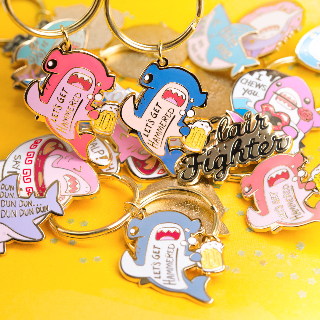 Let's Get Hammered Hammerhead Shark Enamel Keychain SET [3 PCS] Keychains Flair Fighter   