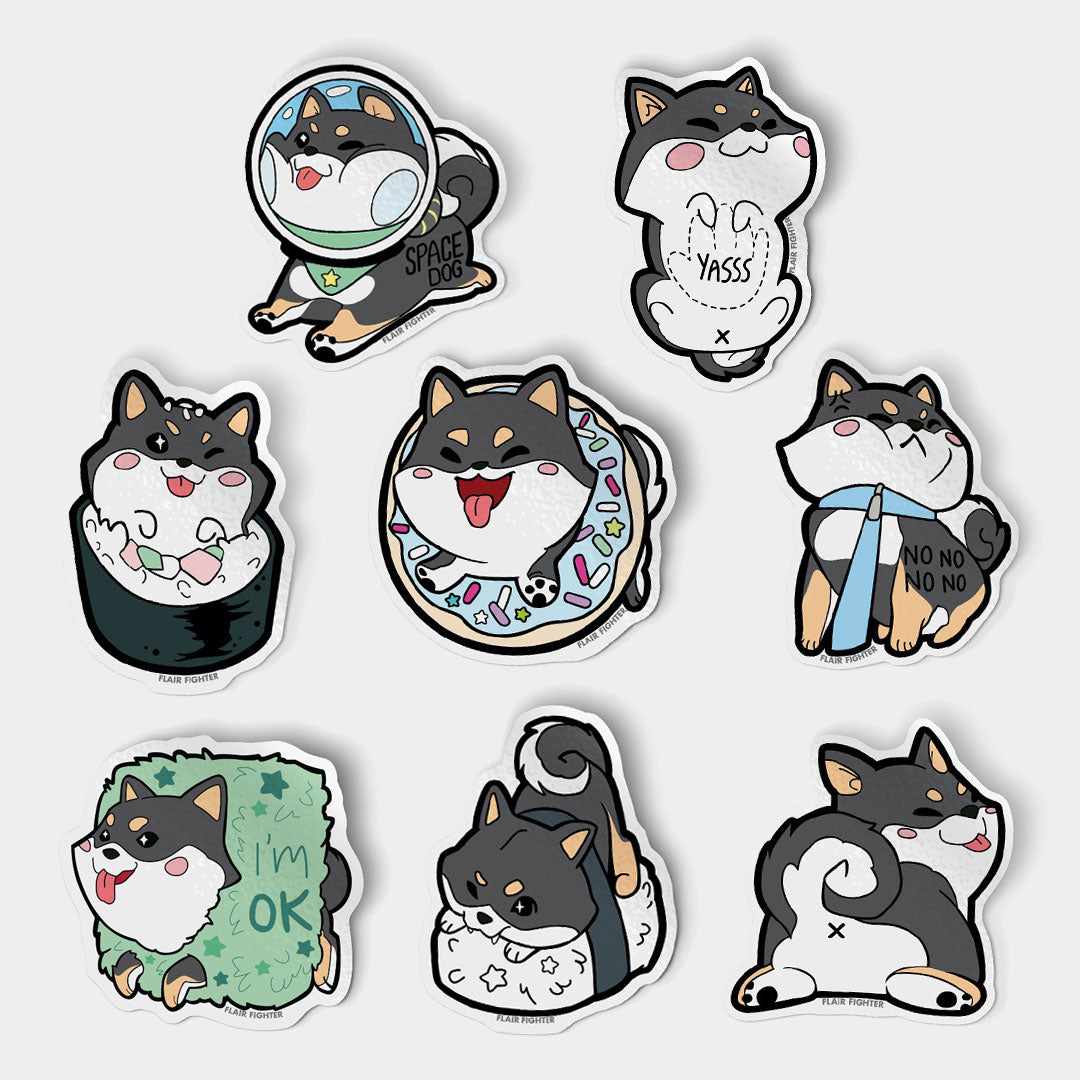 Black & Tan Shiba Inu Vinyl Stickers FULL SET [8 PCS] Decorative Stickers Flair Fighter   