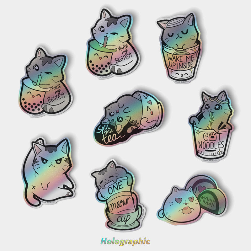 Cat Collection Vol. 1 Holographic Vinyl Stickers FULL SET [8 PCS] Decorative Stickers Flair Fighter   
