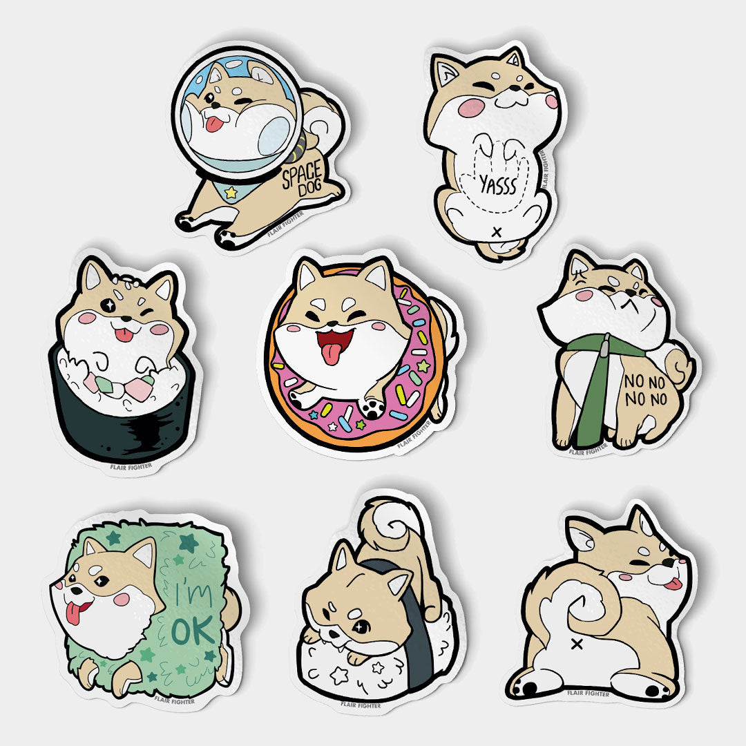 Cream Shiba Inu Vinyl Stickers FULL SET [8 PCS] Decorative Stickers Flair Fighter   