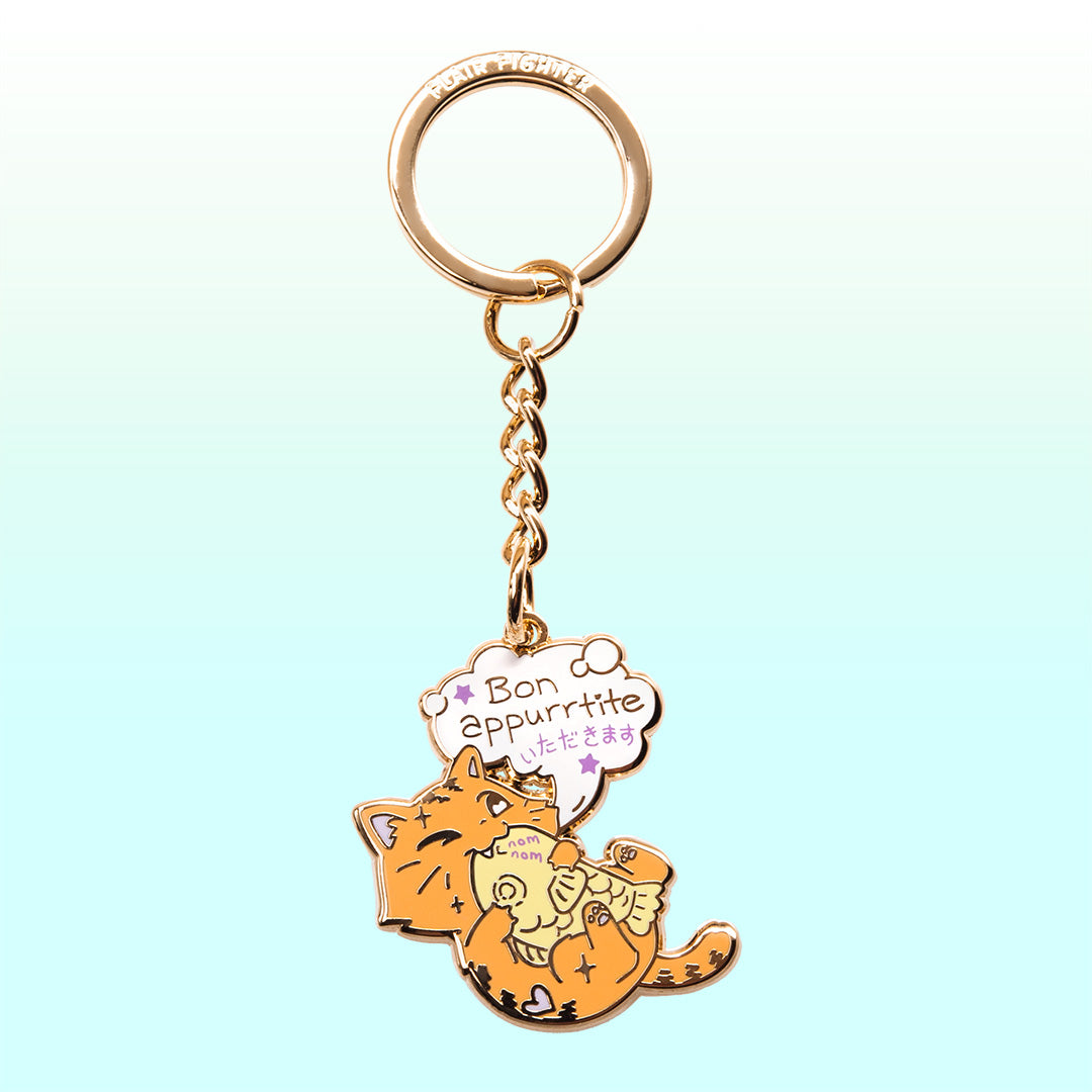 Bon Appurrtite Cat Enamel Keychain Keychain Flair Fighter   
