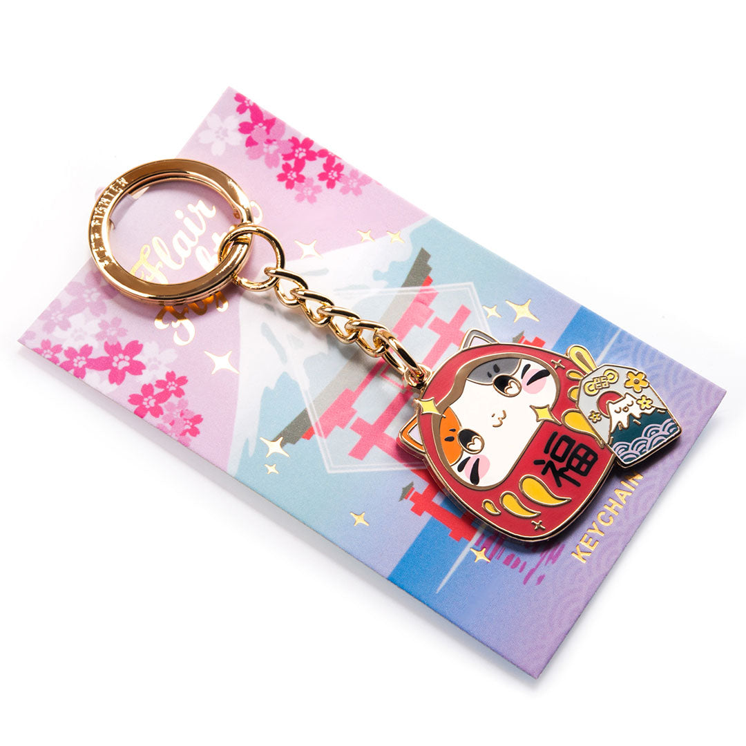 Daruma Cat Enamel Keychain Keychain Flair Fighter   