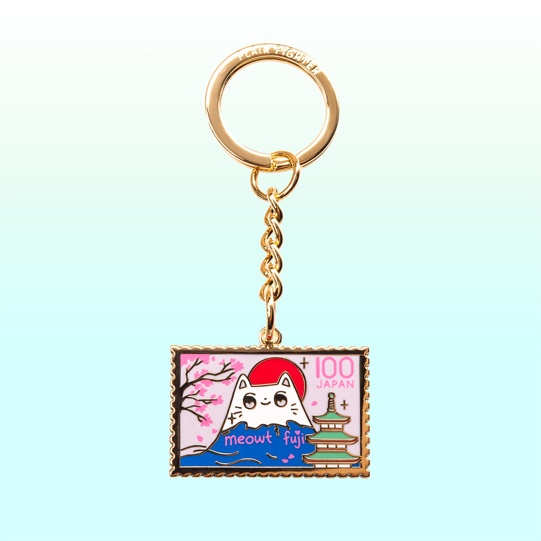 Meowt Fuji Cat Stamp Enamel Keychain Keychain Flair Fighter   
