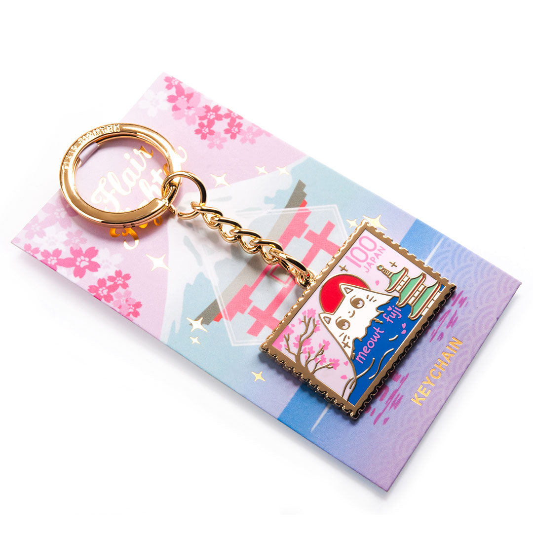 Meowt Fuji Cat Stamp Enamel Keychain Keychain Flair Fighter   