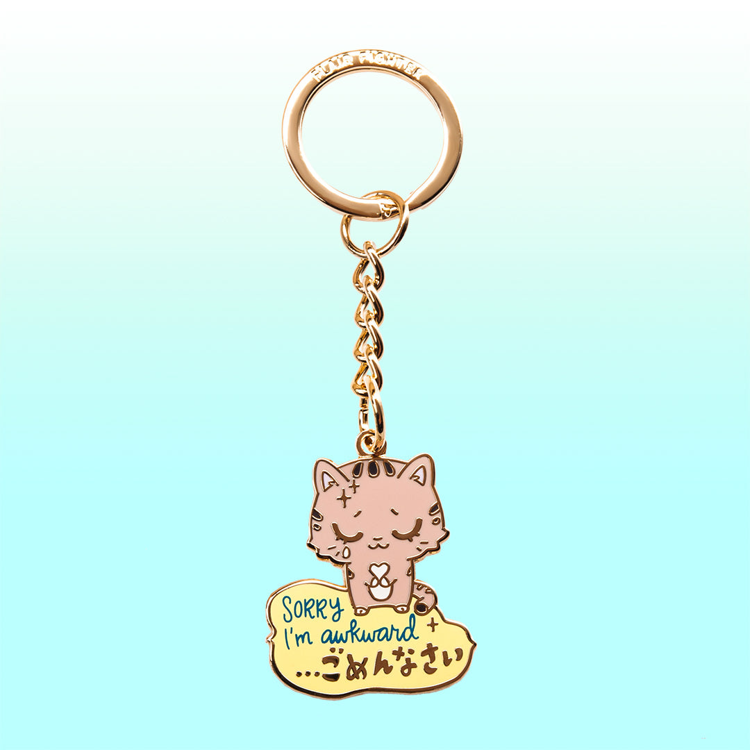 Sorry I'm Awkward Cat Enamel Keychain Keychains Flair Fighter   