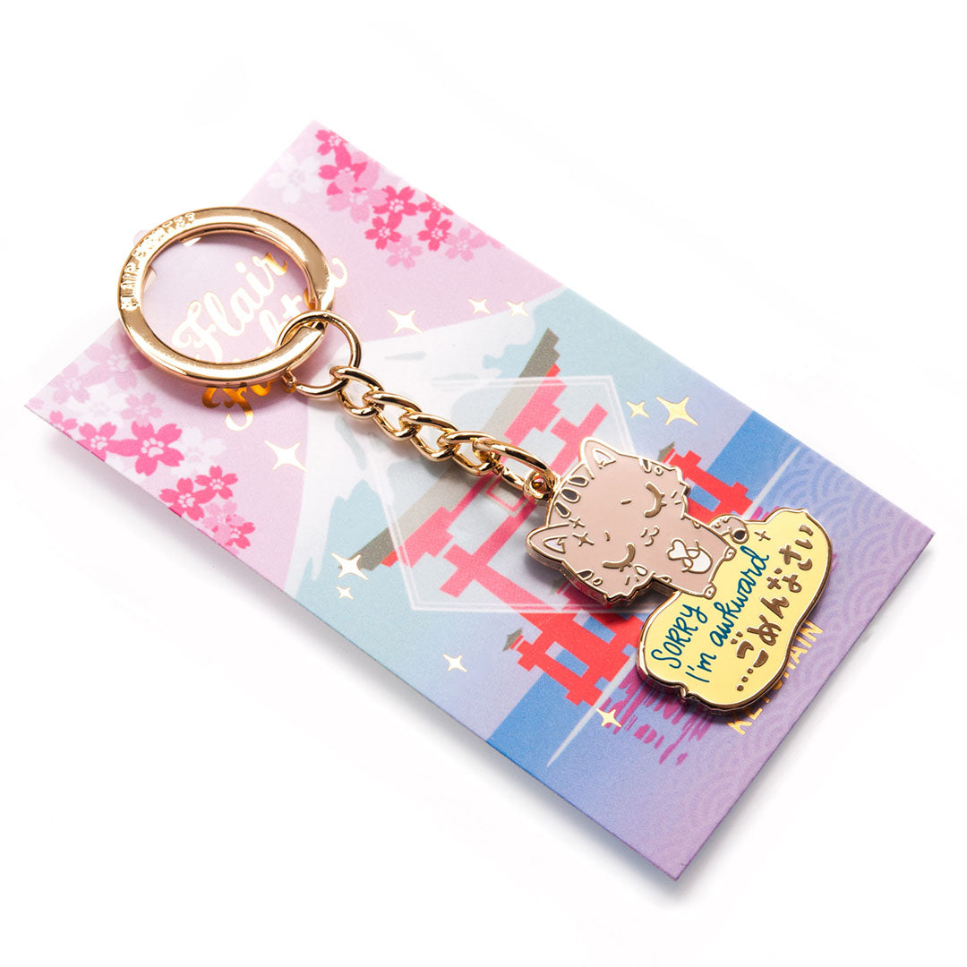 Sorry I'm Awkward Cat Enamel Keychain Keychains Flair Fighter   