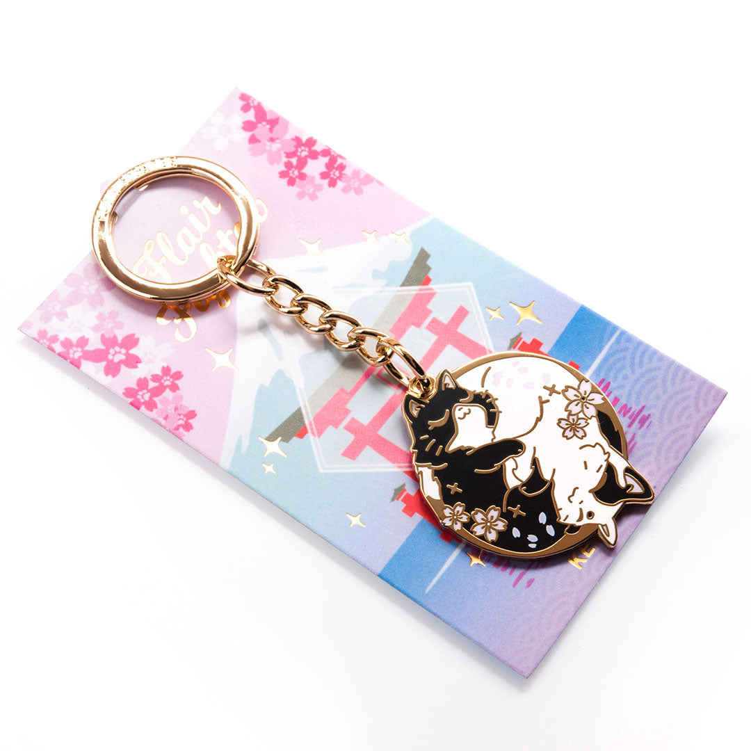 Sakura Yin Yang Cats Enamel Keychain Keychains Flair Fighter   