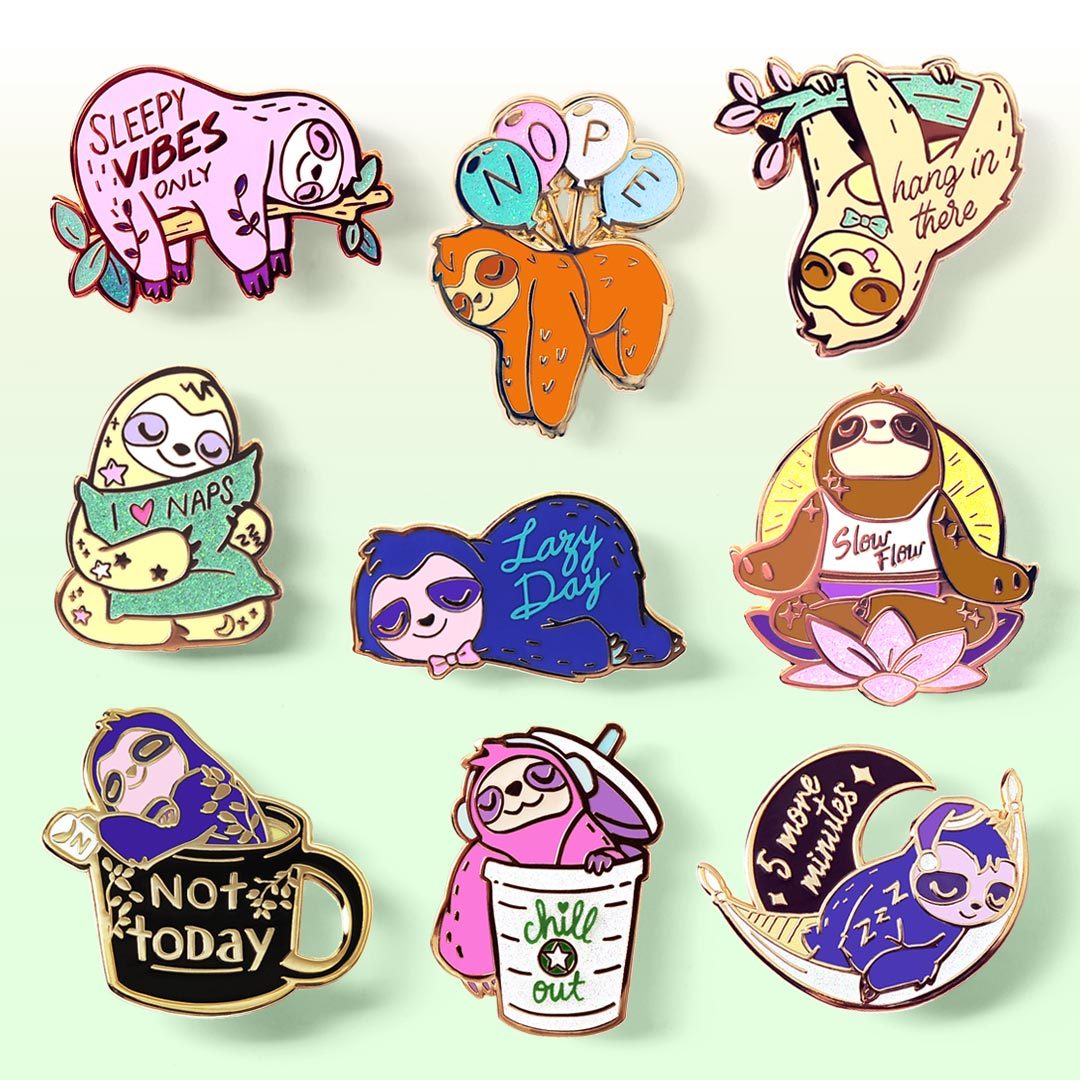 Sloth Collection Enamel Pin FULL SET [9 PCS] Brooches & Lapel Pins Flair Fighter   