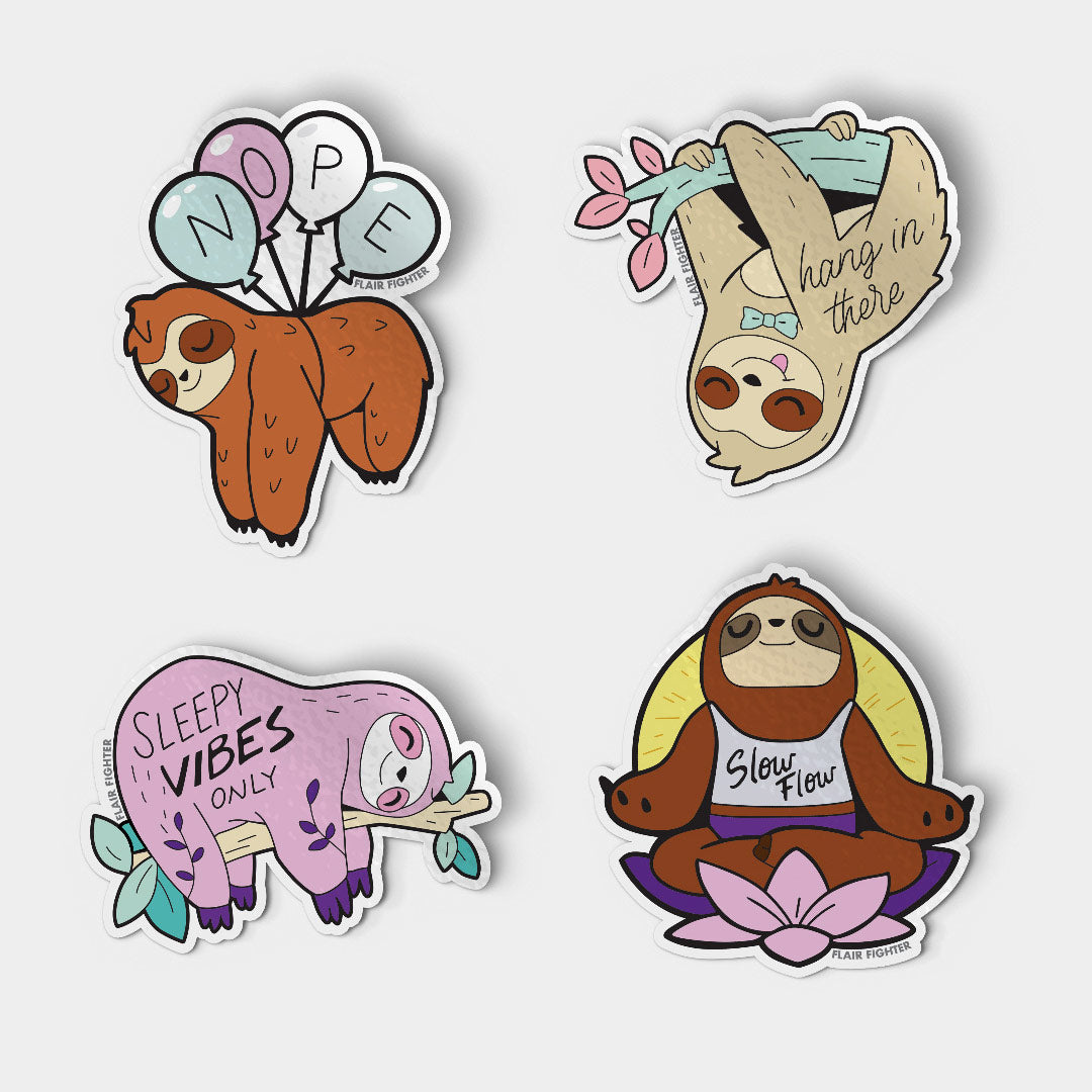 Sloth Collection Vinyl Stickers FULL SET [4 PCS] Decorative Stickers Flair Fighter   