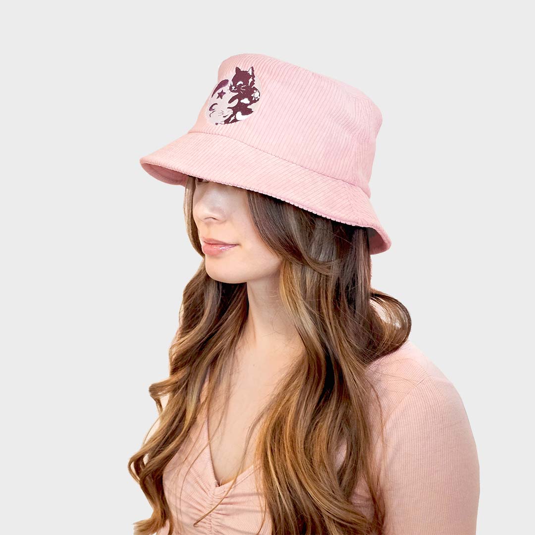 Day & Night Cats Pink Corduroy Bucket Hat Bucket Hats Flair Fighter   