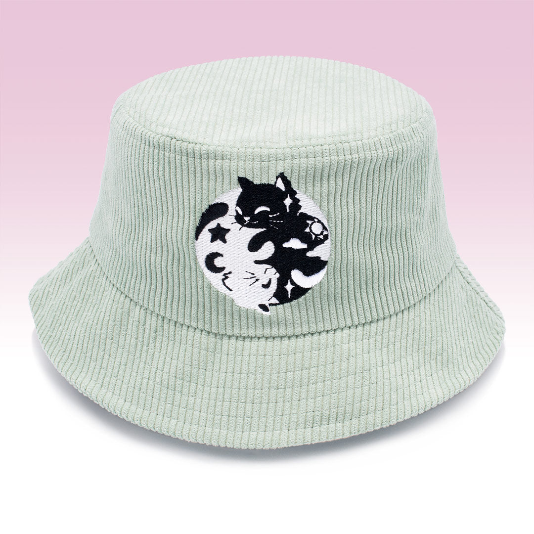 Day & Night Cats Teal Corduroy Bucket Hat Bucket Hats Flair Fighter   