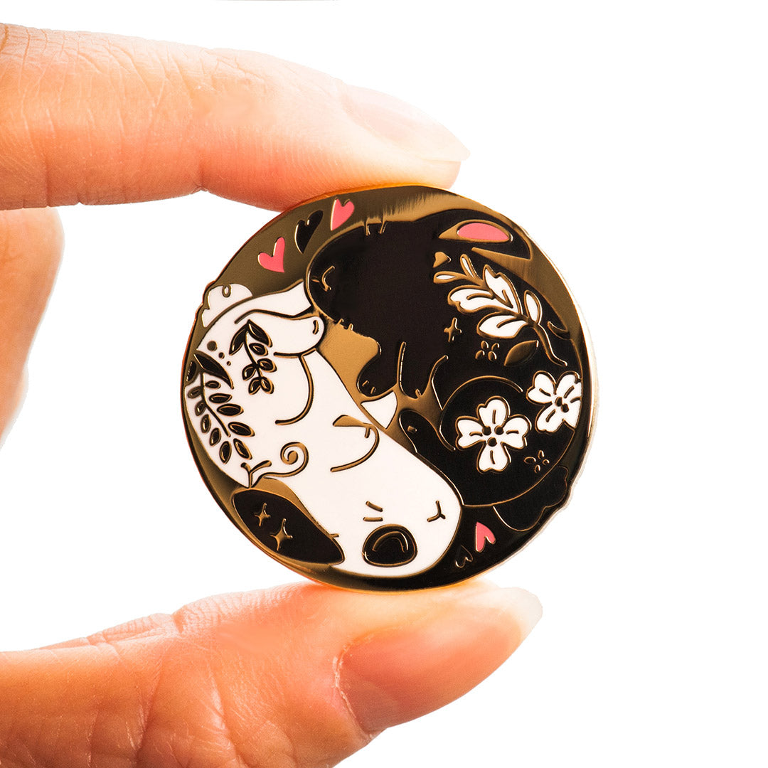 Black & White Bunnies Flop Enamel Pin Brooches & Lapel Pins Flair Fighter   