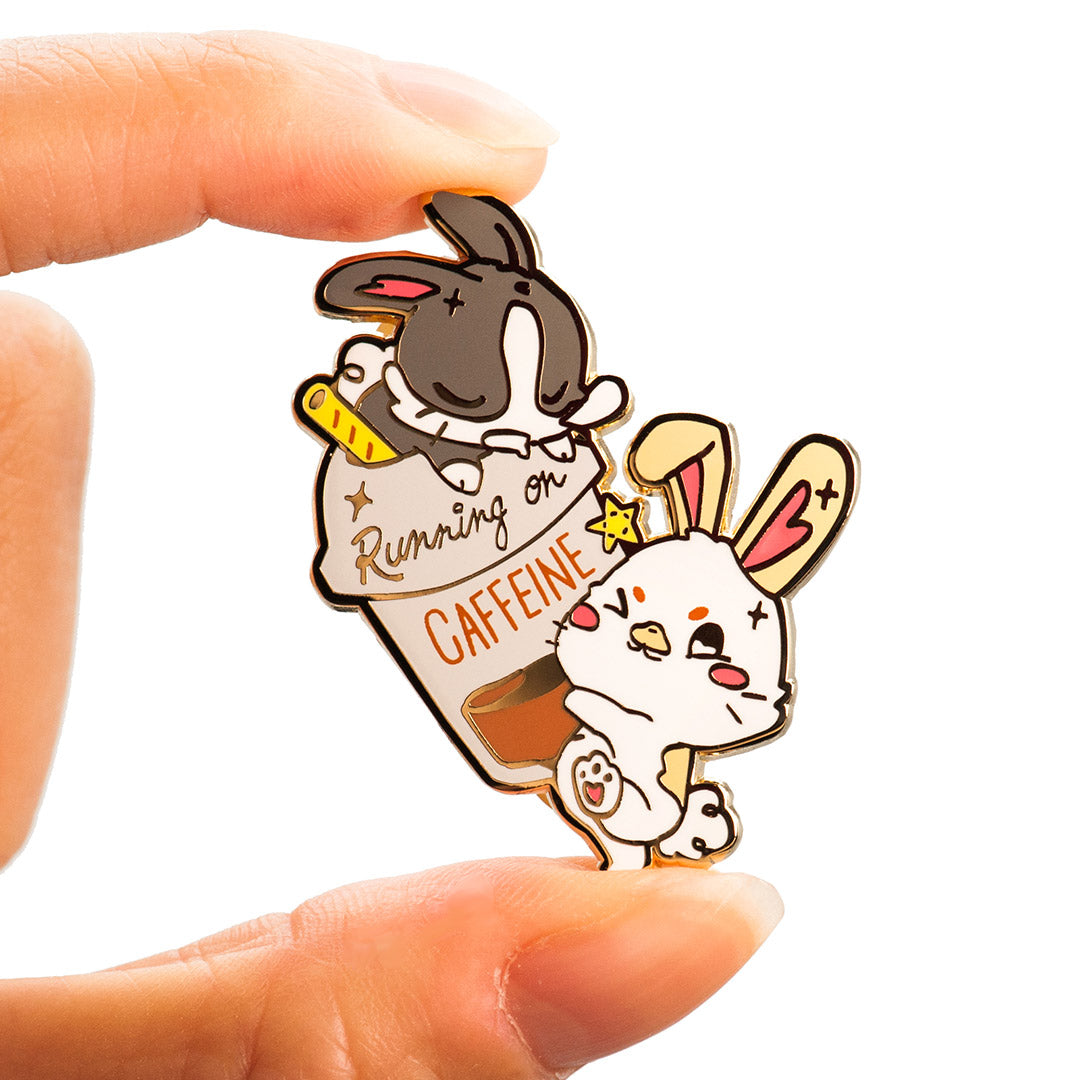 Running on Caffeine Bunnies Enamel Pin Brooches & Lapel Pins Flair Fighter   