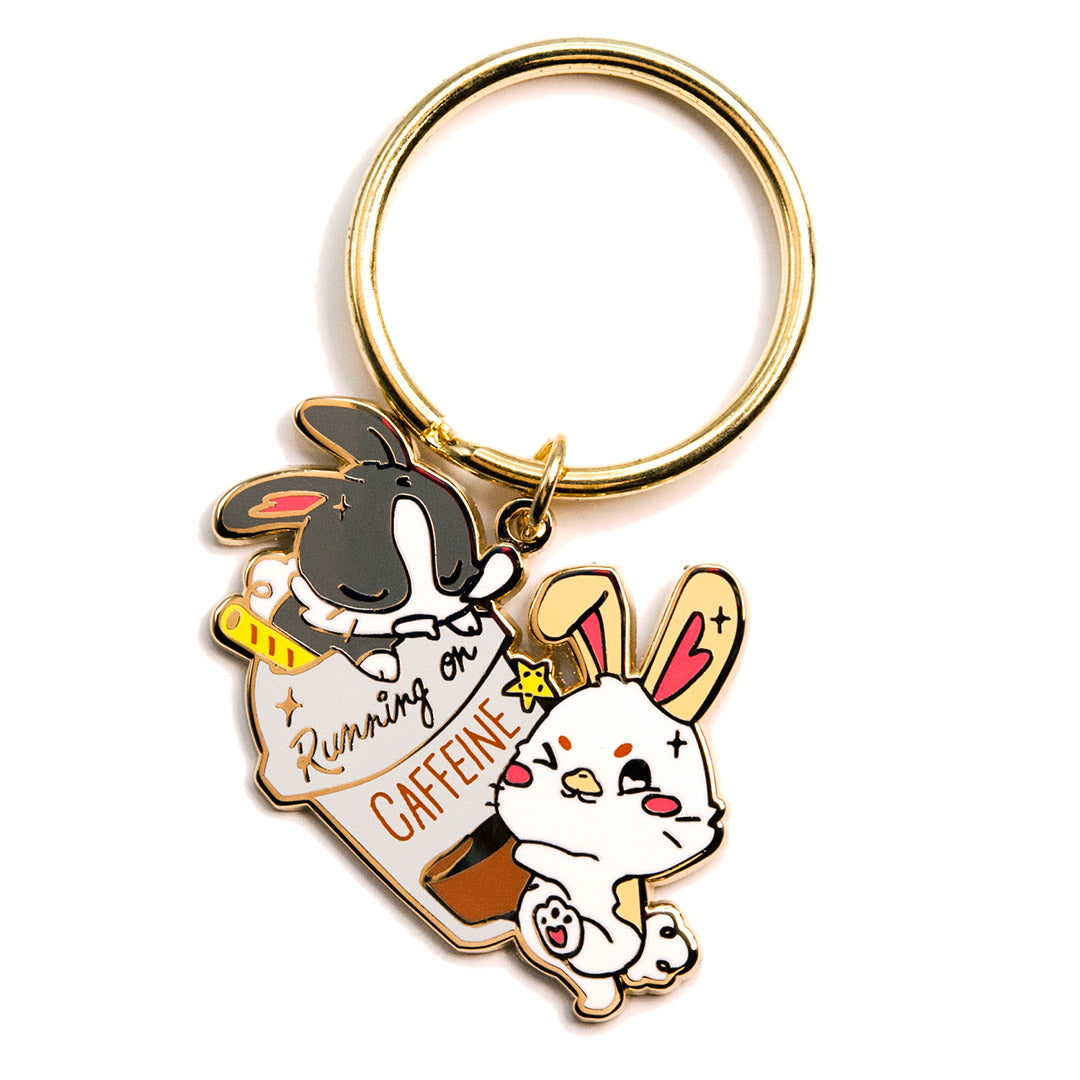 Running on Caffeine Bunnies Enamel Keychain  Flair Fighter   