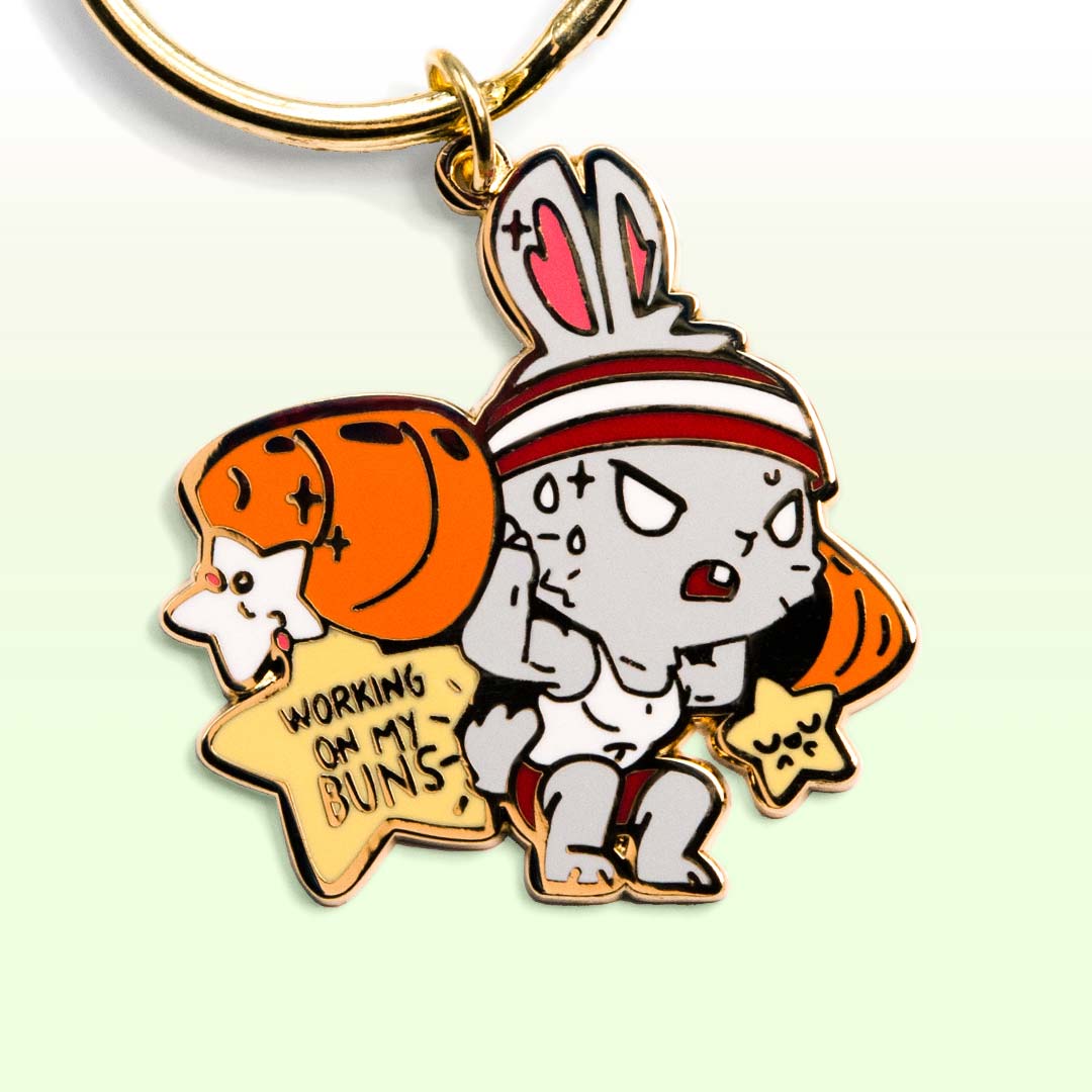 Weight Lifting Bunny Enamel Keychain  Flair Fighter   
