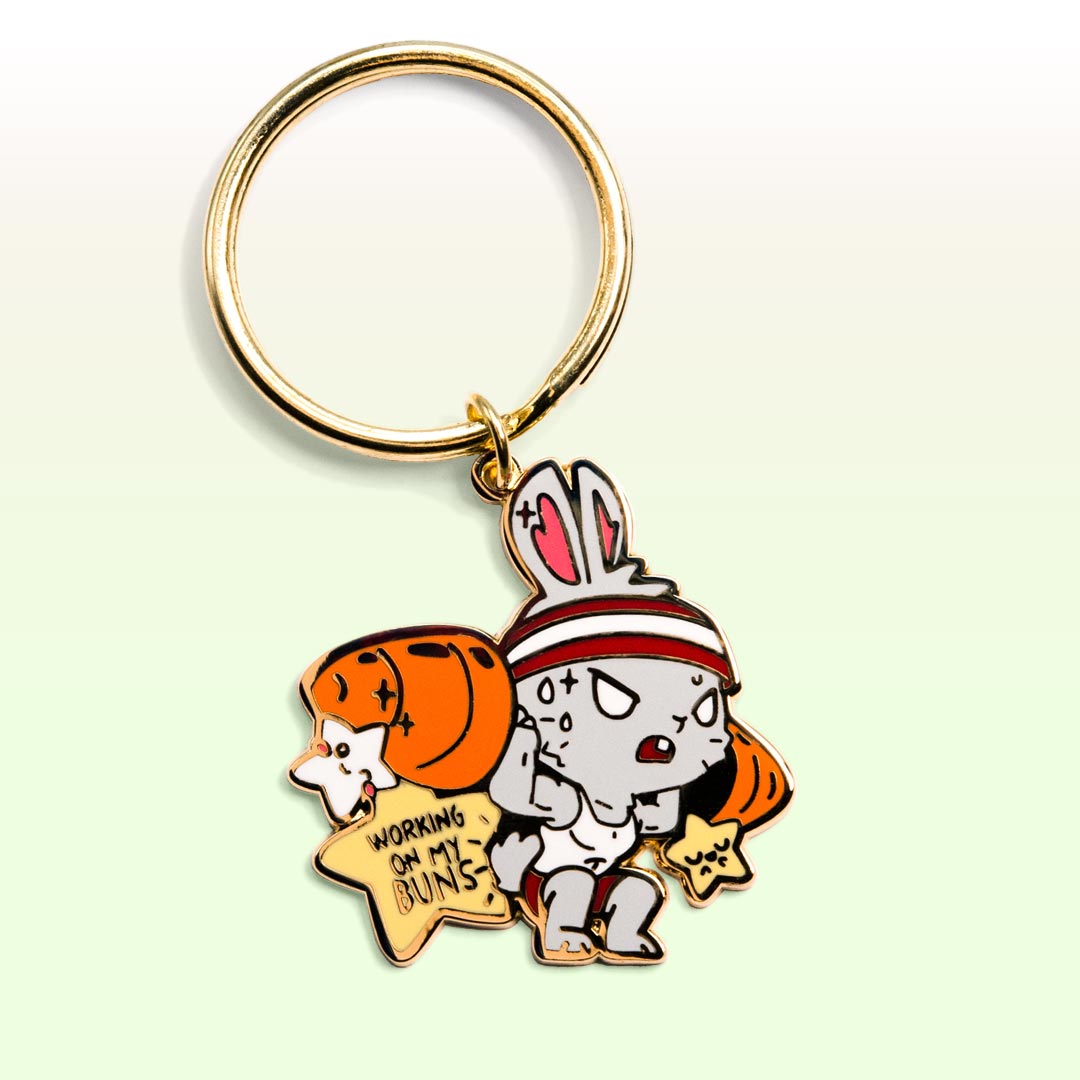 Weight Lifting Bunny Enamel Keychain  Flair Fighter   