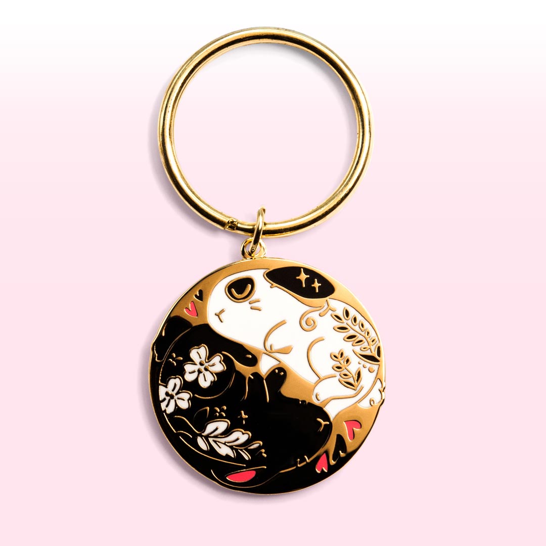 Black & White Bunnies Flop Enamel Keychain  Flair Fighter   