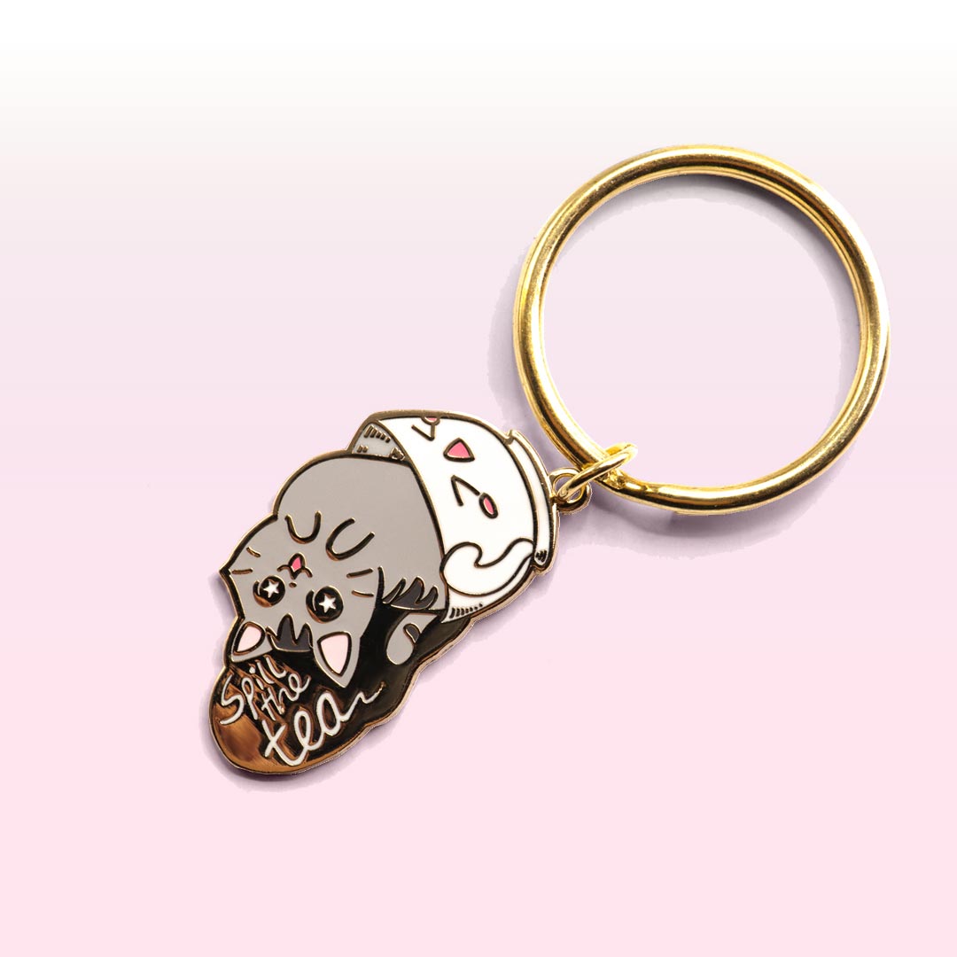 Spill the Tea Cat Enamel Keychain  Flair Fighter   