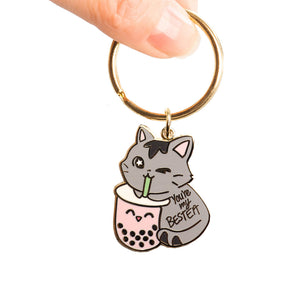 You're My Bestea Boba Cat Enamel Keychain  Flair Fighter   
