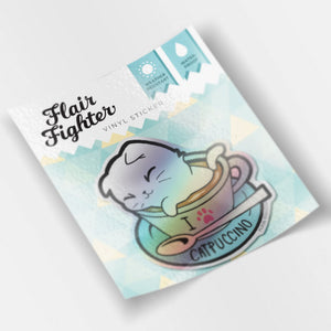 I Love Catpuccino Coffee Cat Holographic Vinyl Sticker Decorative Stickers Flair Fighter   