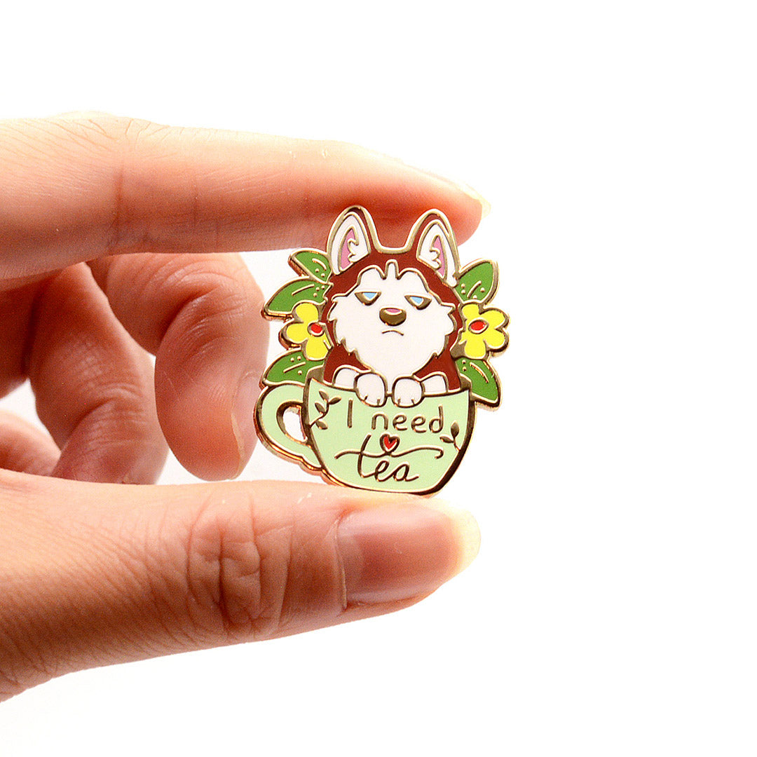 "I Need Tea" Husky Enamel Pin Brooches & Lapel Pins Flair Fighter   