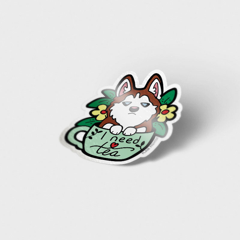 "I Need Tea" Husky Vinyl Sticker Decorative Stickers Flair Fighter   