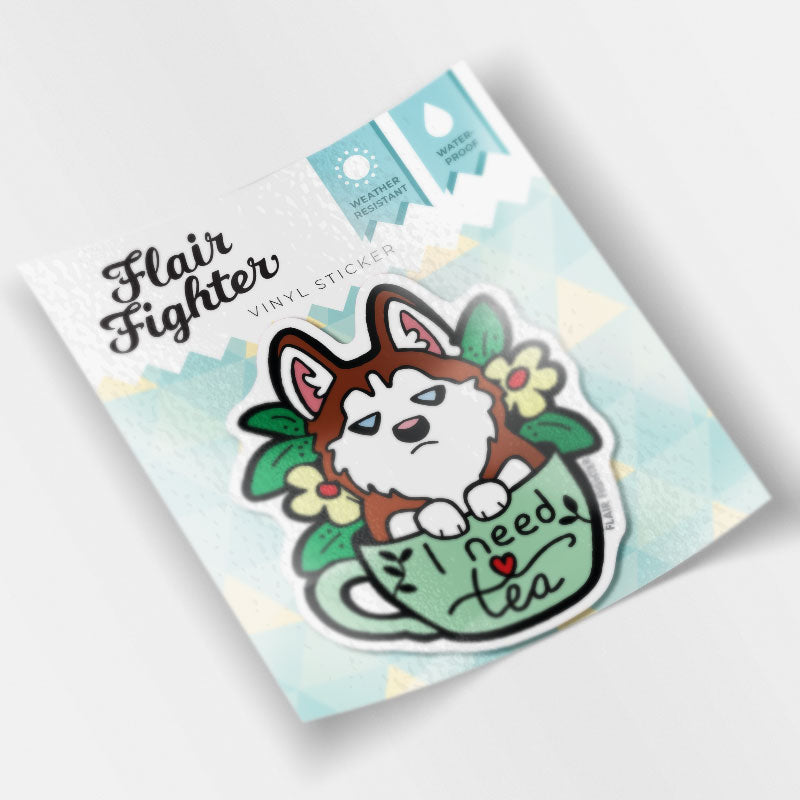 "I Need Tea" Husky Vinyl Sticker Decorative Stickers Flair Fighter   